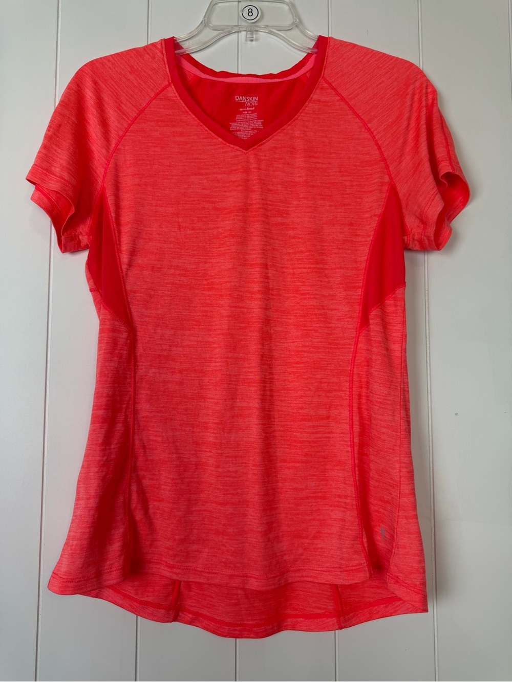 Danskin Neon Coral Short Sleeve V-Neck Performance Tee